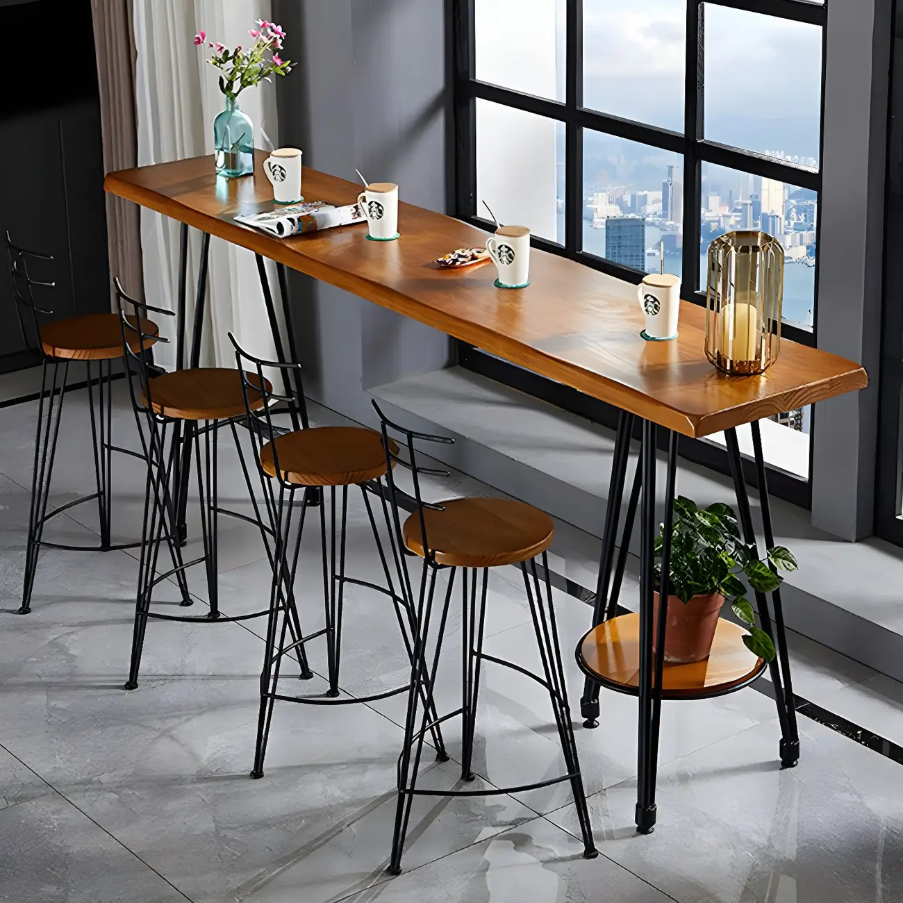 Elegant Solid Wood Bar Set with Stylish Stools for Home Image - 5 | homeyfad