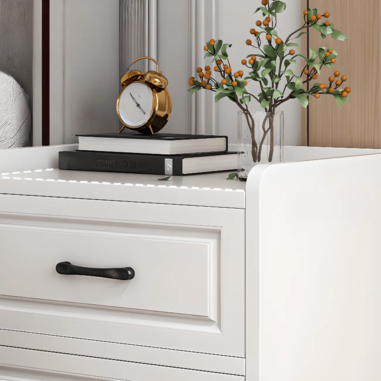 Modern White Wooden Bedside Table with 3 Drawers Image - 7 | homeyfad