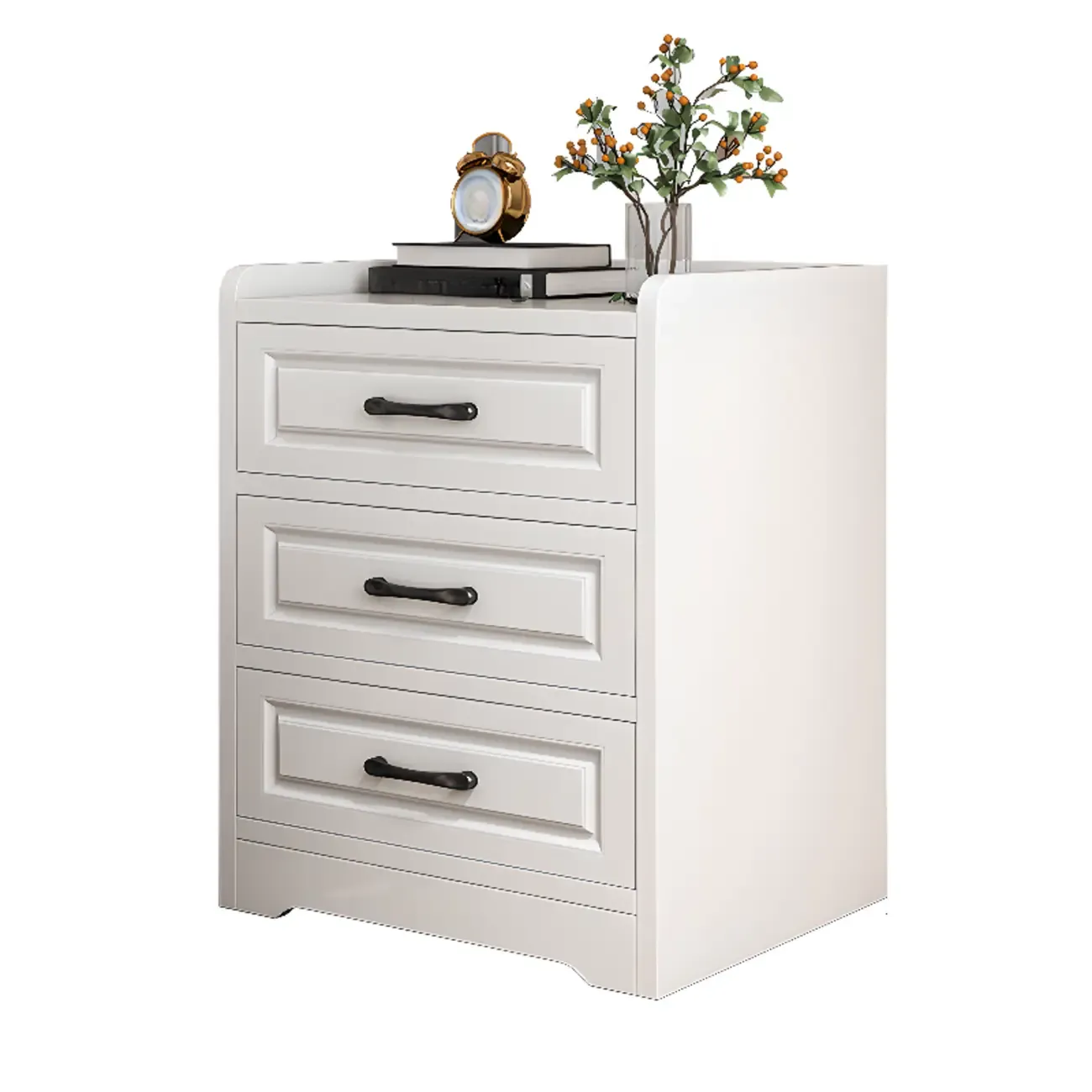 Modern White Wooden Bedside Table with 3 Drawers Image - 10