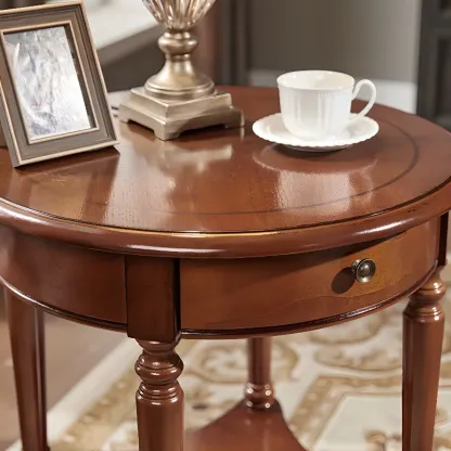 Classic Wood Round End Table for Living Room with Storage Image - 8