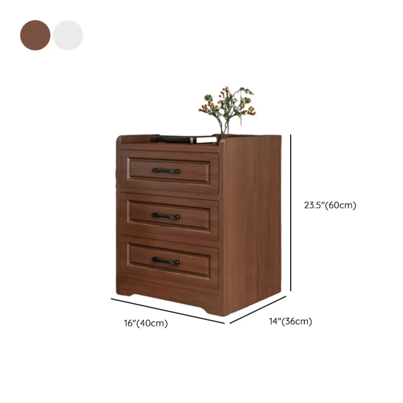 Modern White Wooden Bedside Table with 3 Drawers #size | homeyfad