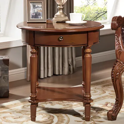 Classic Wood Round End Table for Living Room with Storage Image - 11