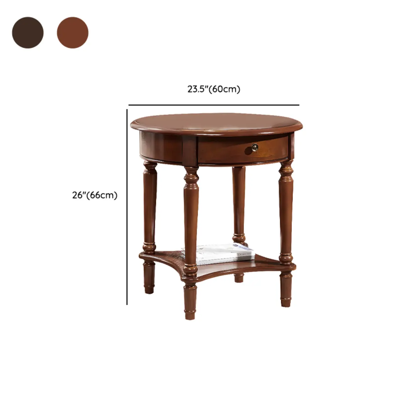 Classic Wood Round End Table for Living Room with Storage #size | homeyfad