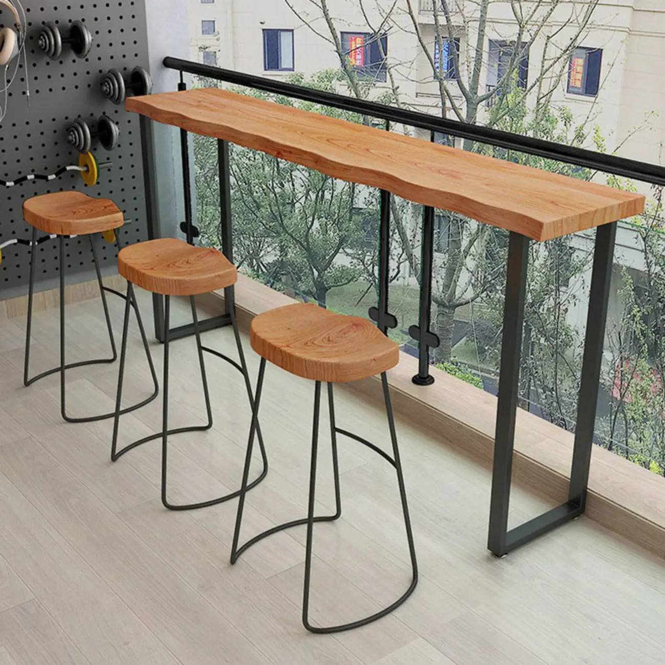 Contemporary Bar Set with Light Wood Table and Stools Image - 1 | homeyfad