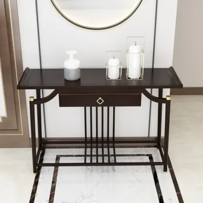 Vintage Wooden Console Table with Drawer and Shelf Image - 1
