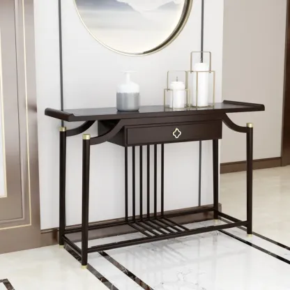 Vintage Wooden Console Table with Drawer and Shelf Image - 2