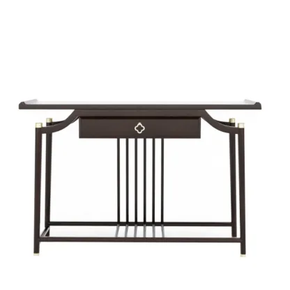 Vintage Wooden Console Table with Drawer and Shelf Image - 5