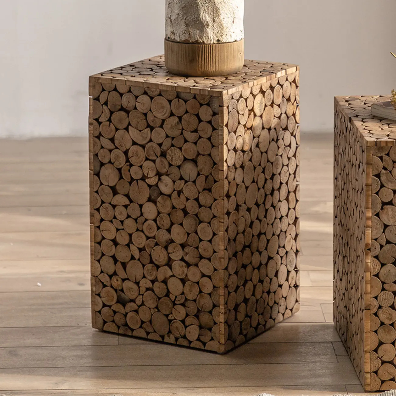 Square Block Natural Wood End Table for Living Room Image - 10 | homeyfad