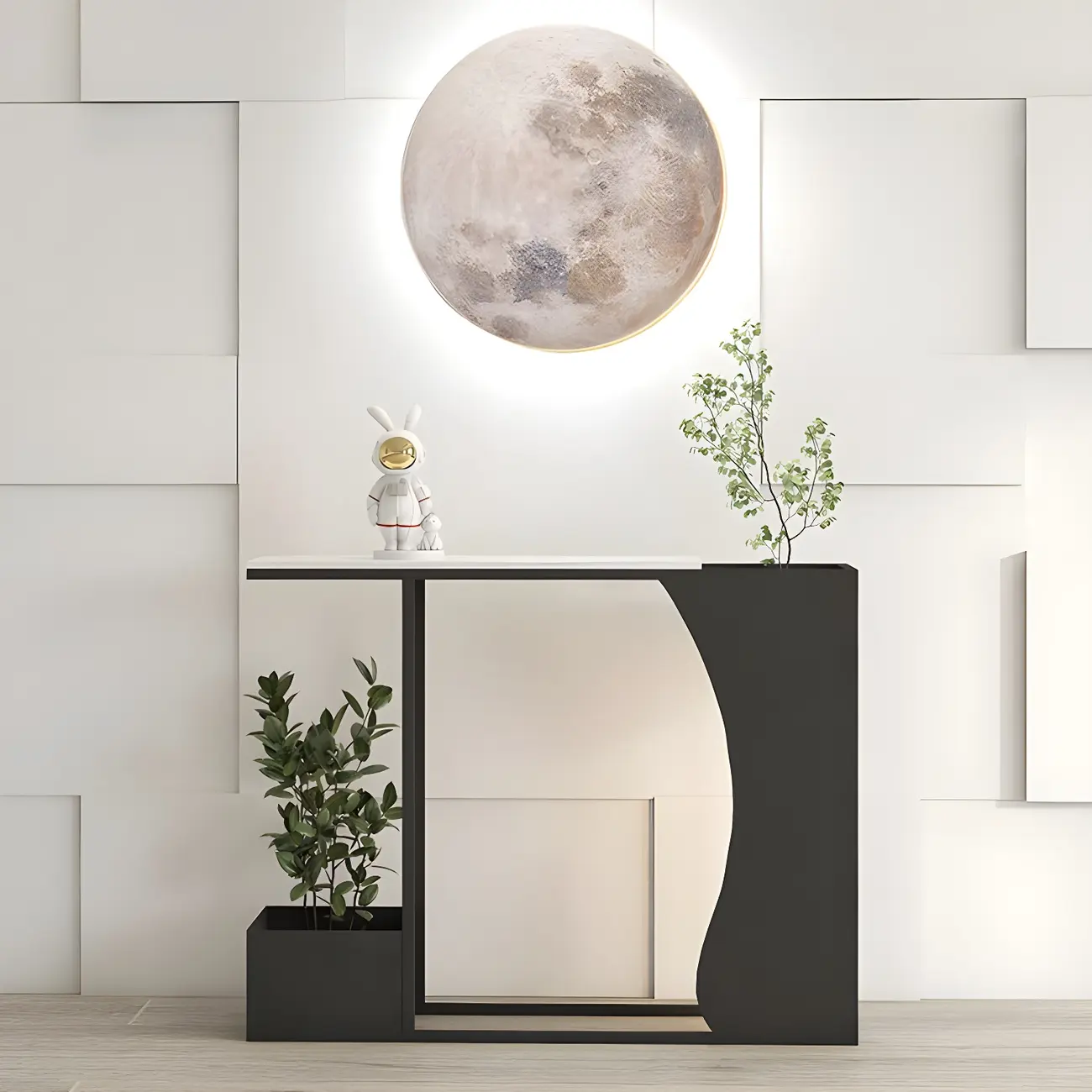 Modern Black Stone Top Console Table with Abstract Base Image - 1 | homeyfad