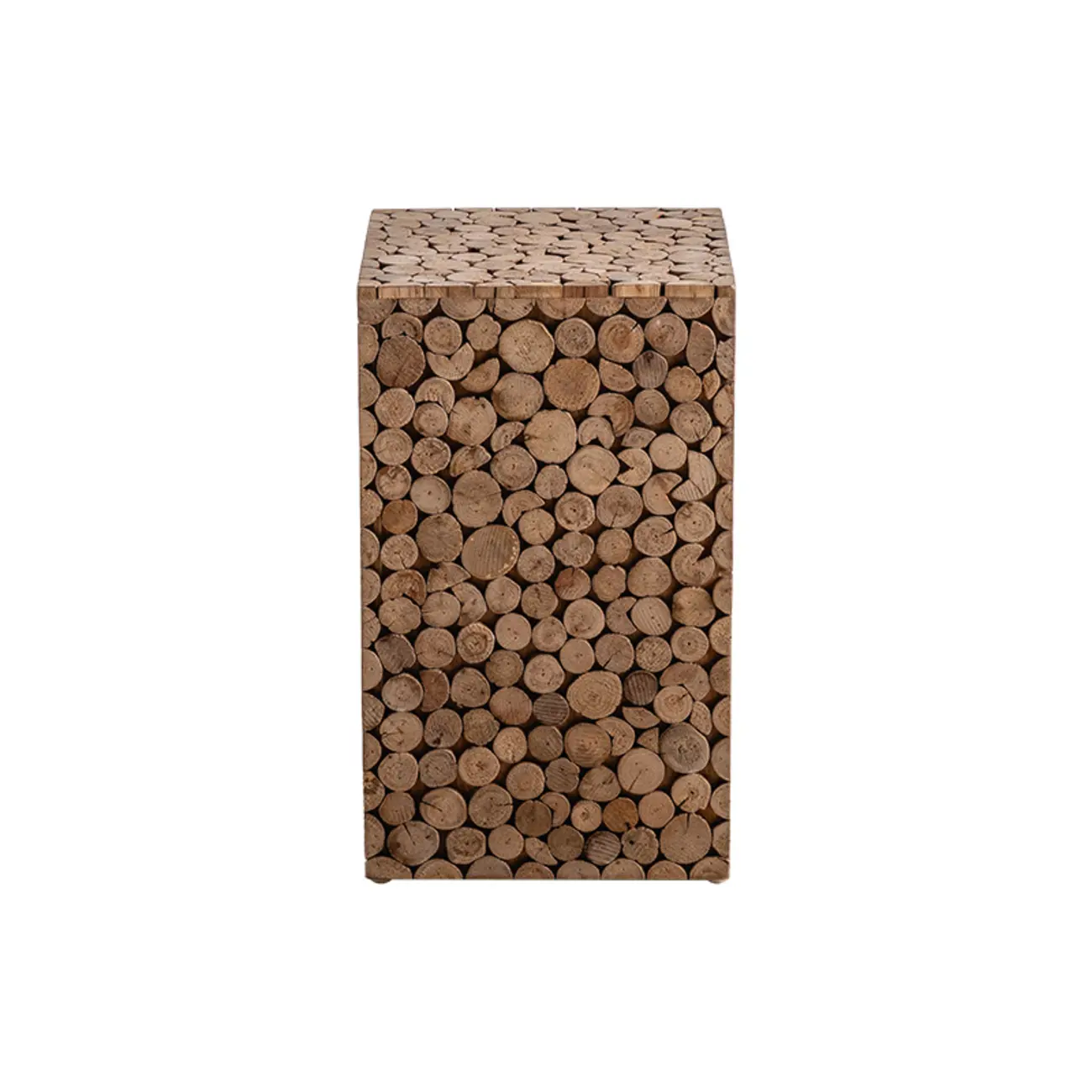 Square Block Natural Wood End Table for Living Room Image - 3 | homeyfad