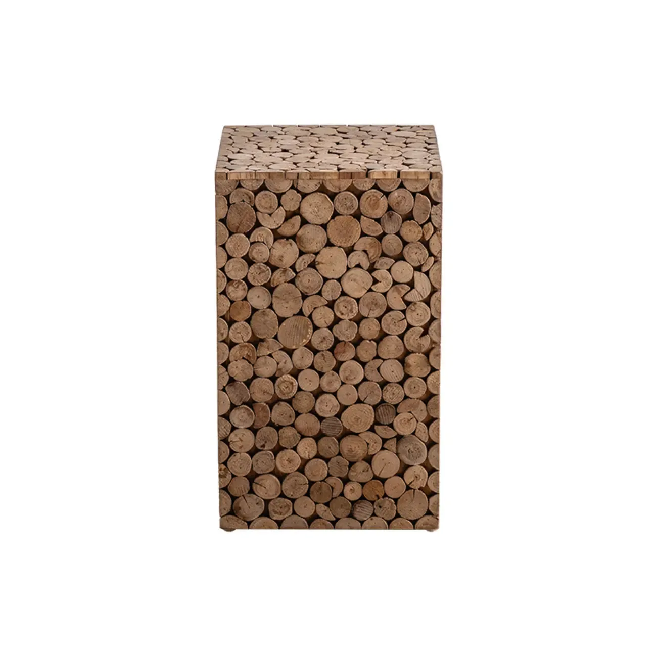 Square Block Natural Wood End Table for Living Room Image - 3