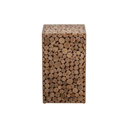 Square Block Natural Wood End Table for Living Room Image - 3