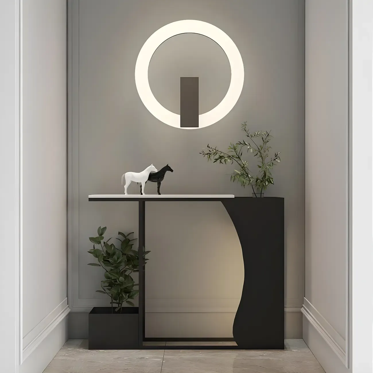 Modern Black Stone Top Console Table with Abstract Base Image - 4