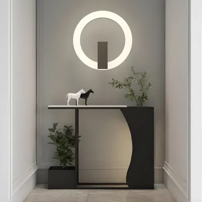 Modern Black Stone Top Console Table with Abstract Base Image - 4