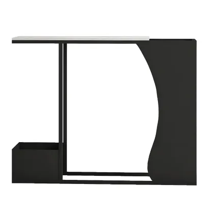 Modern Black Stone Top Console Table with Abstract Base Image - 5