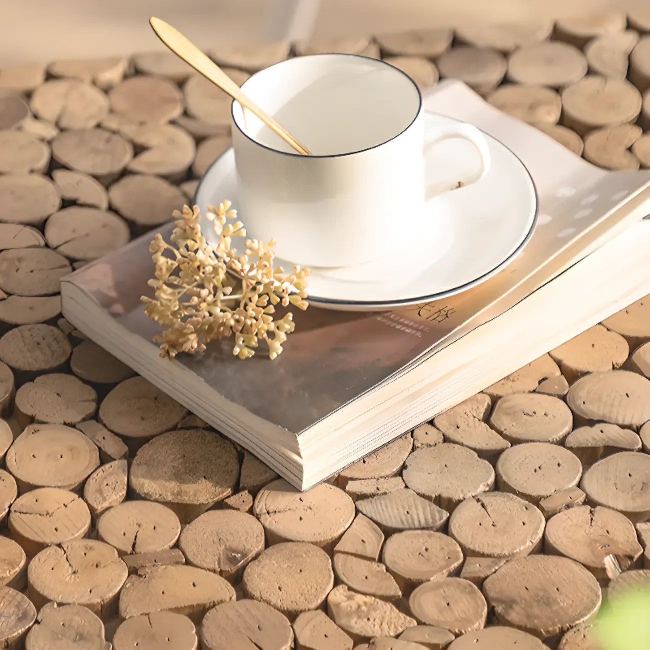 Square Block Natural Wood End Table for Living Room Image - 4