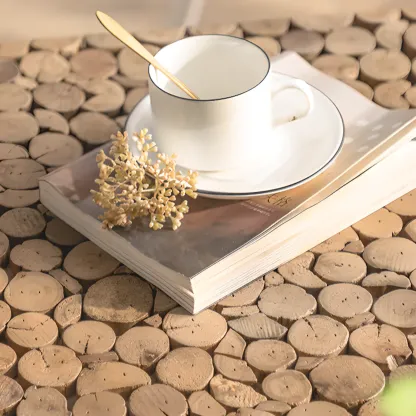 Square Block Natural Wood End Table for Living Room Image - 4