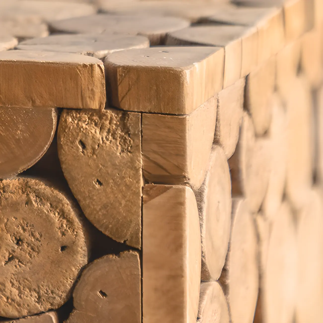 Square Block Natural Wood End Table for Living Room Image - 5 | homeyfad