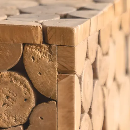 Square Block Natural Wood End Table for Living Room Image - 5