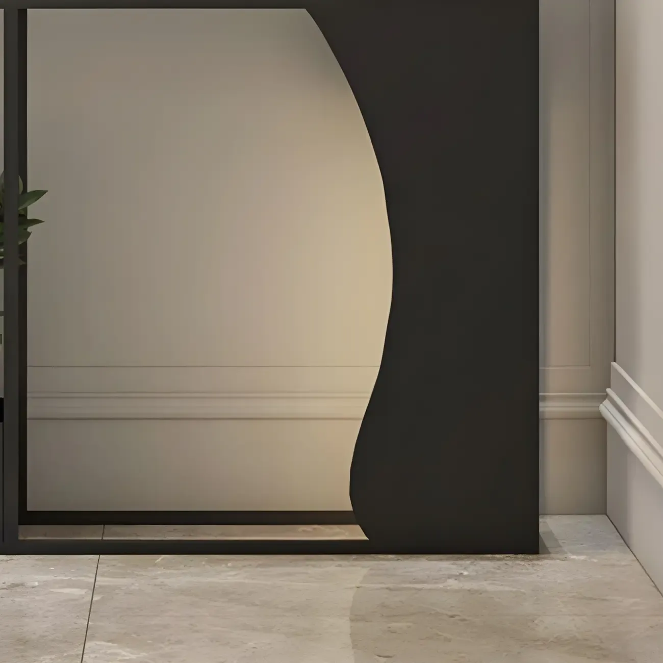 Modern Black Stone Top Console Table with Abstract Base Image - 6