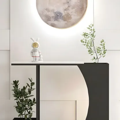 Modern Black Stone Top Console Table with Abstract Base Image - 8