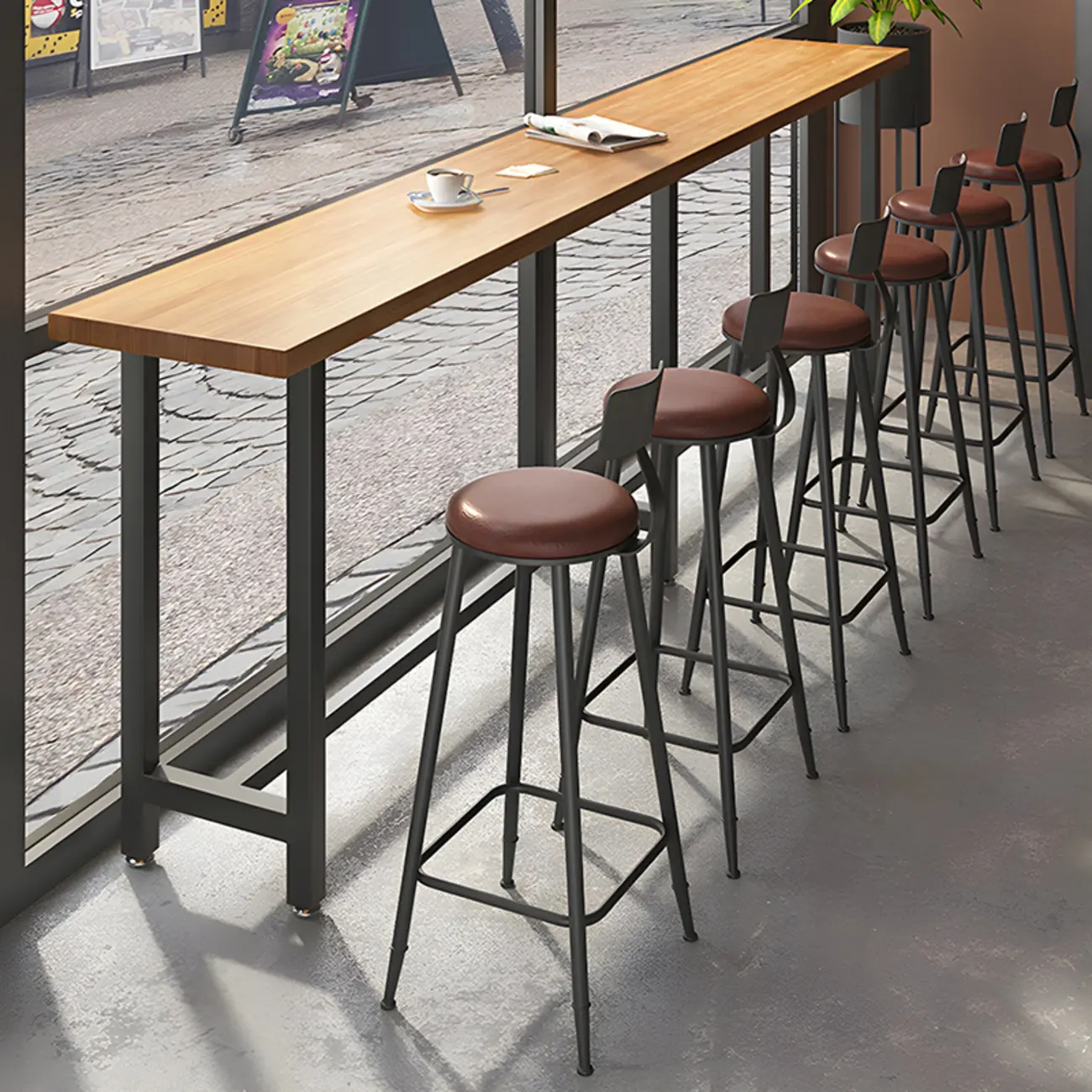 Vintage Solid Wood Trestle Base Pub Table with Footrest Image - 1 | homeyfad