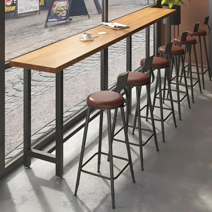 Vintage Solid Wood Trestle Base Pub Table with Footrest Image - 1