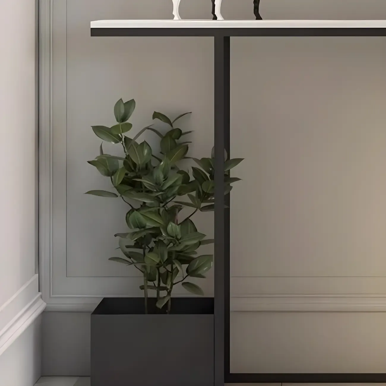 Modern Black Stone Top Console Table with Abstract Base Image - 9