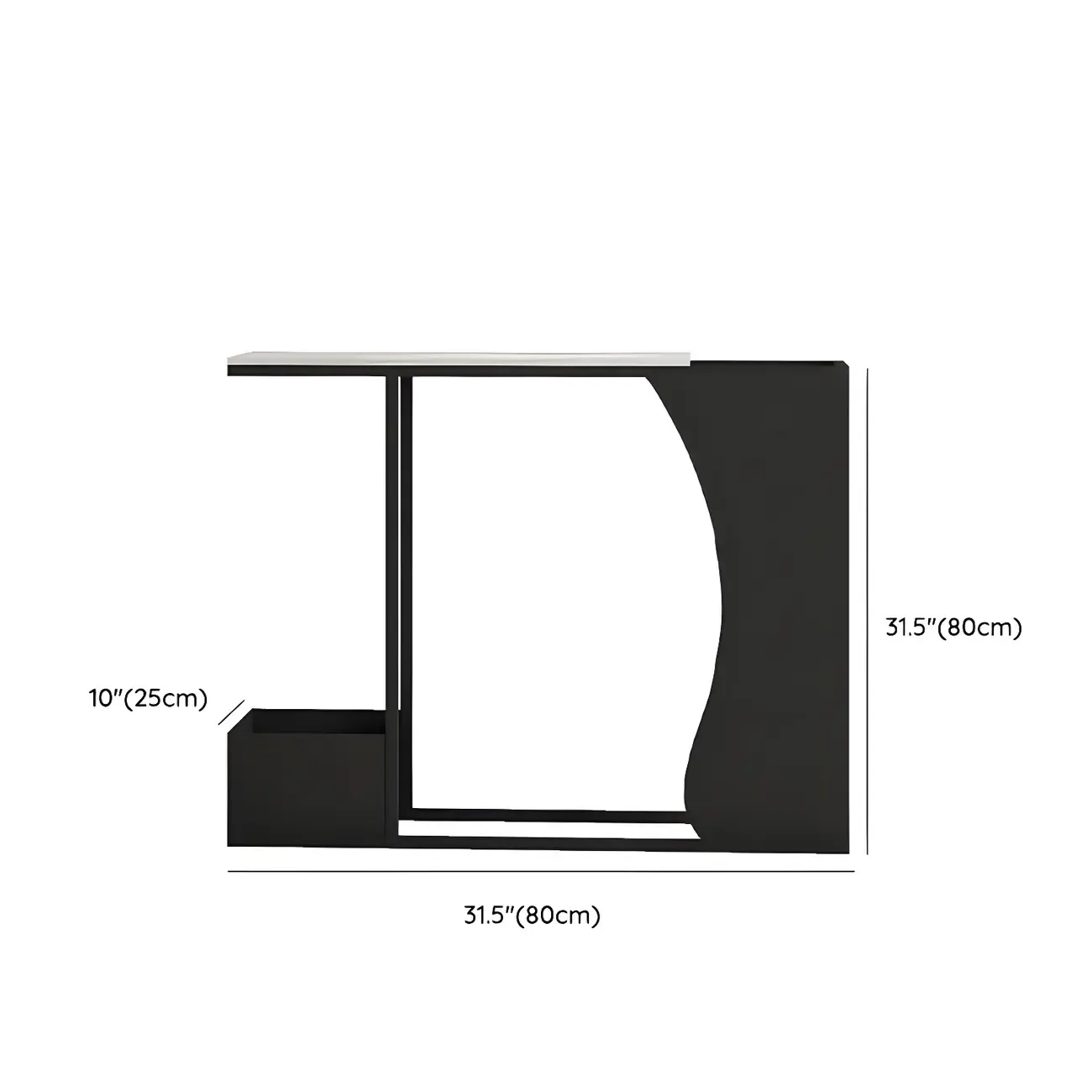 Modern Black Stone Top Console Table with Abstract Base #size