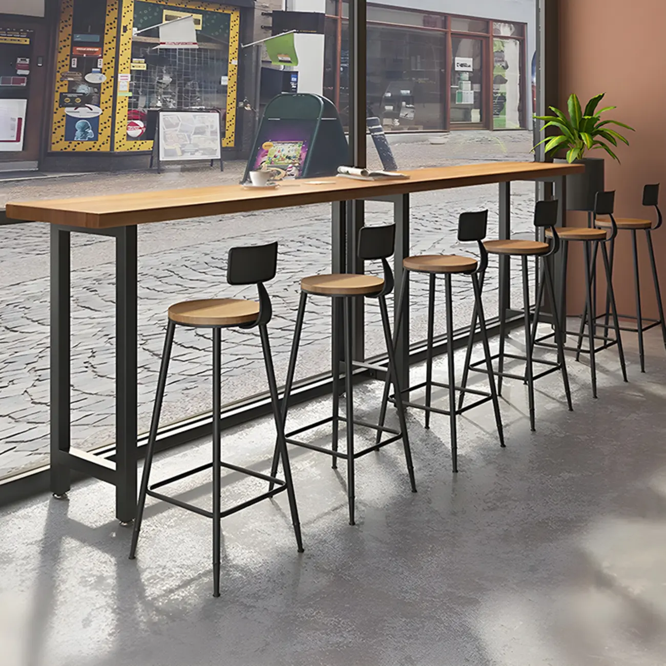 Vintage Solid Wood Trestle Base Pub Table with Footrest Image - 2 | homeyfad