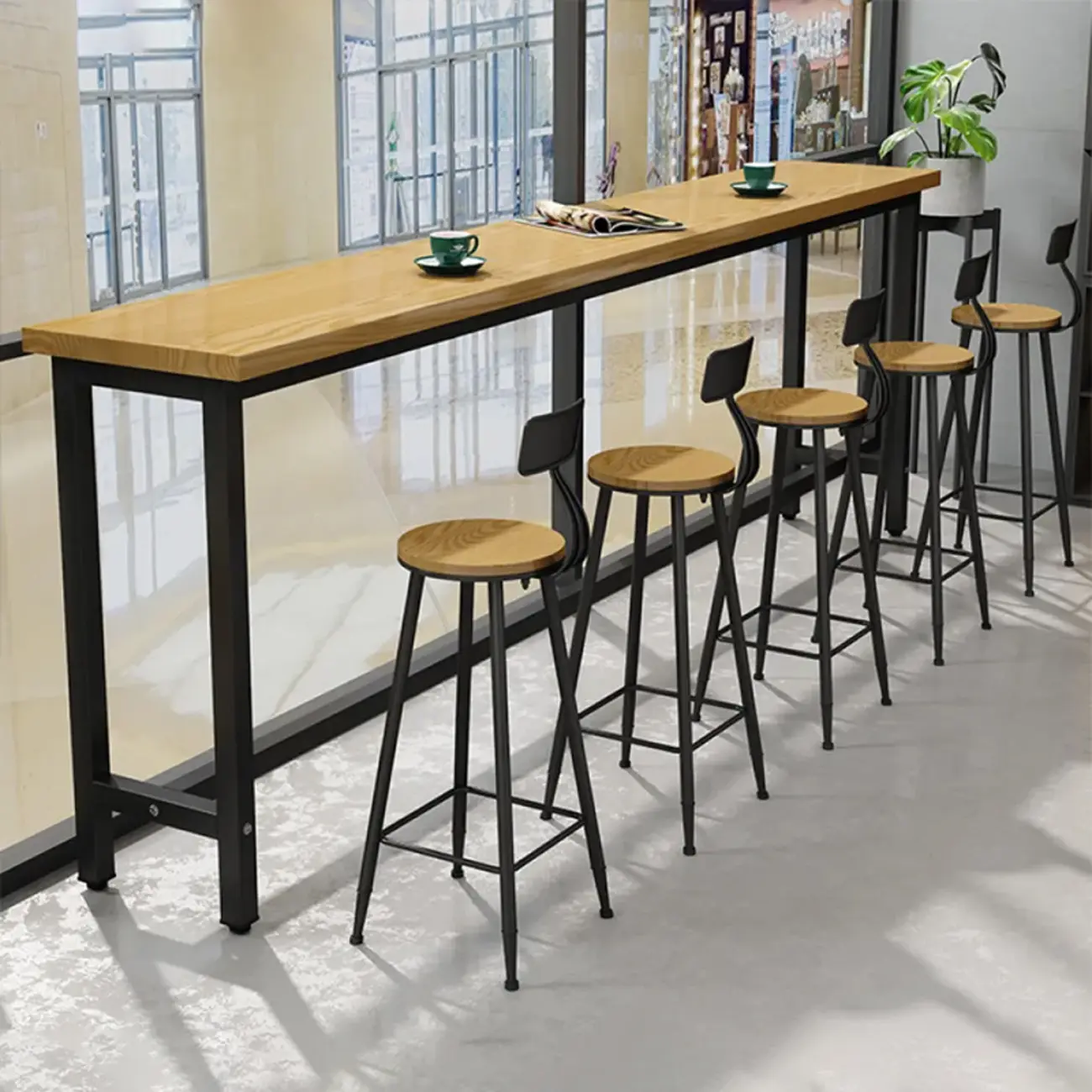 Vintage Solid Wood Trestle Base Pub Table with Footrest Image - 3 | homeyfad