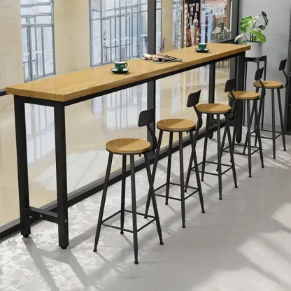 Vintage Solid Wood Trestle Base Pub Table with Footrest Image - 3