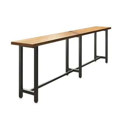 Vintage Solid Wood Trestle Base Pub Table with Footrest Image - 8