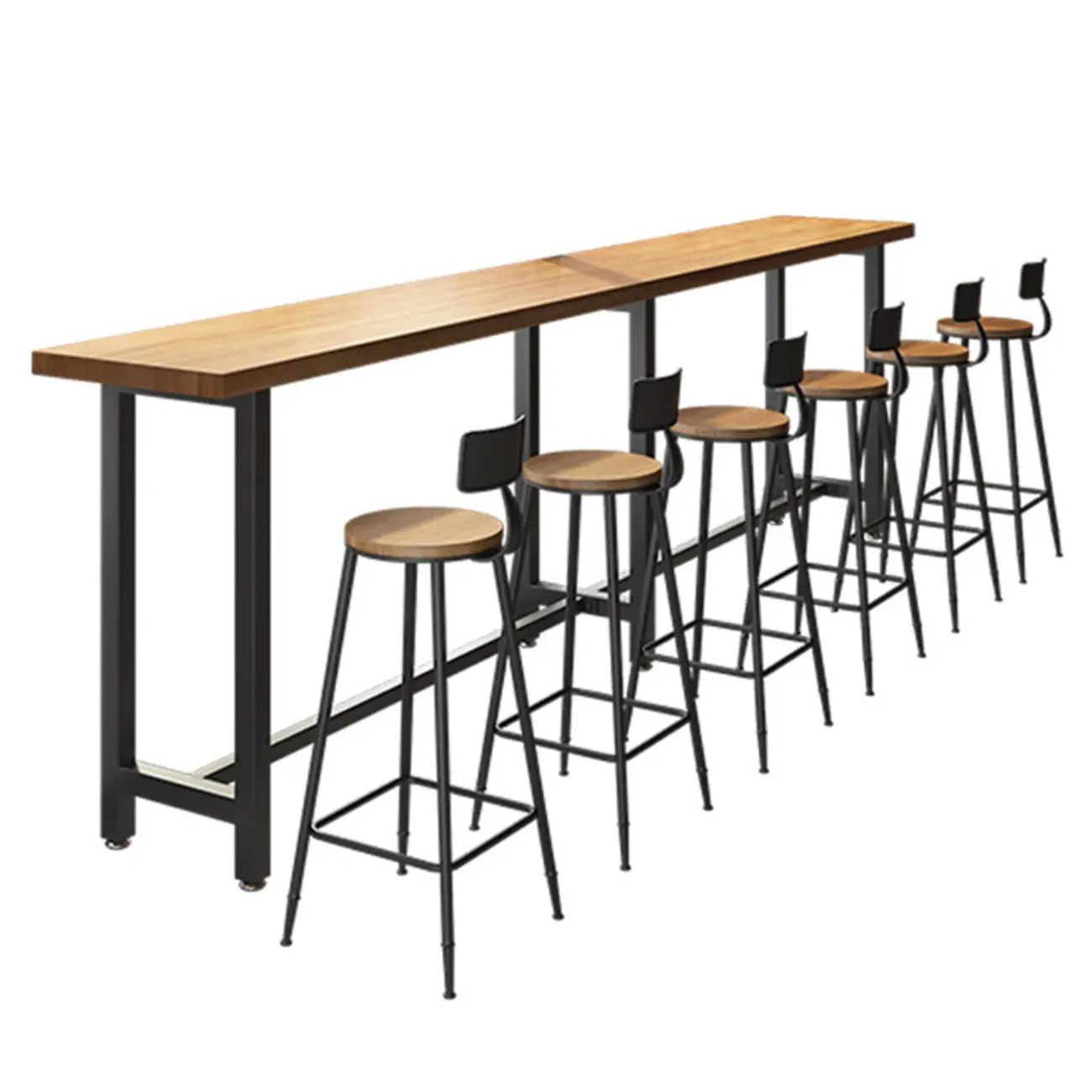 Vintage Solid Wood Trestle Base Pub Table with Footrest Image - 10 | homeyfad