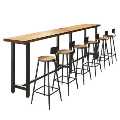 Vintage Solid Wood Trestle Base Pub Table with Footrest Image - 10