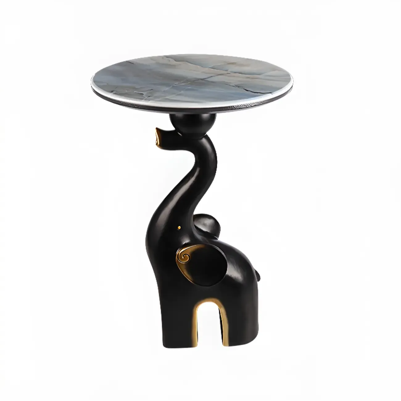 Black Elephant Side Table with Stone Top for Living Room Image - 8