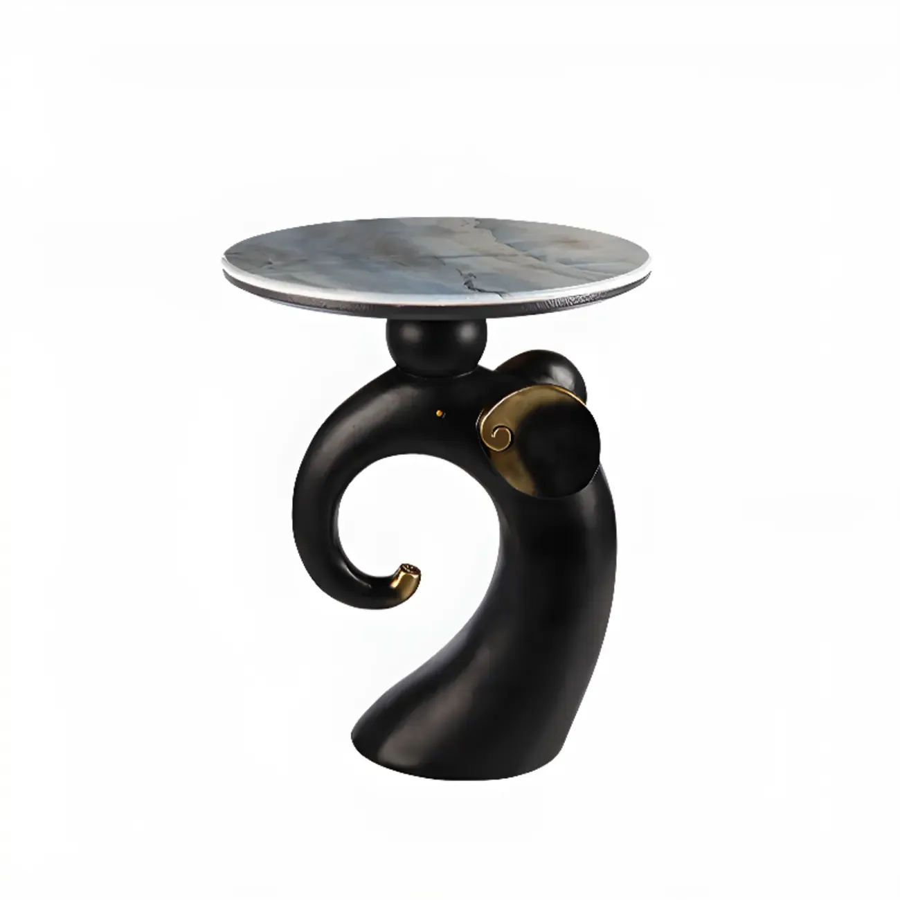 Black Elephant Side Table with Stone Top for Living Room Image - 9