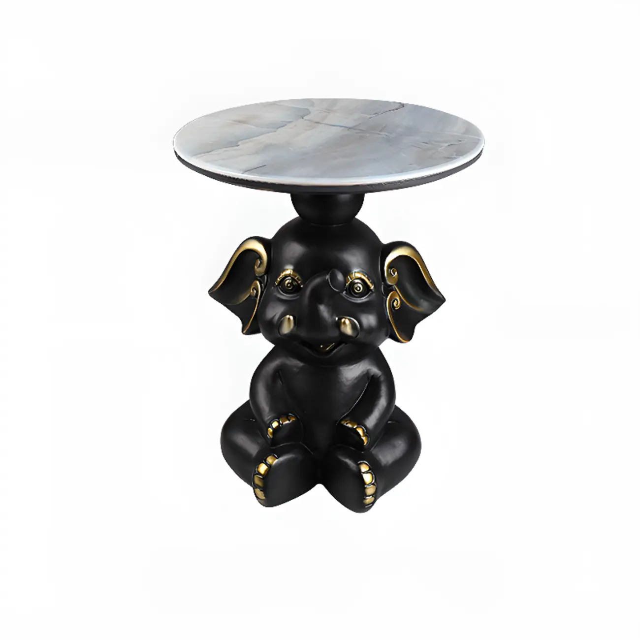 Black Elephant Side Table with Stone Top for Living Room Image - 10 | homeyfad