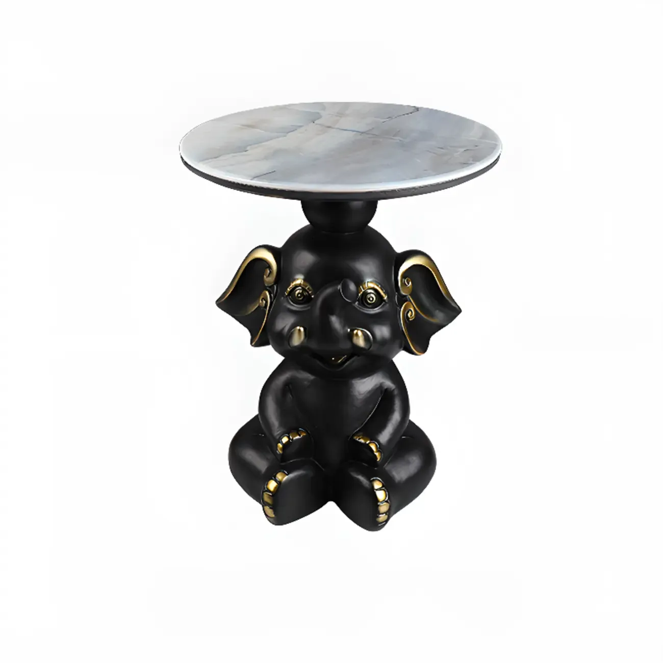 Black Elephant Side Table with Stone Top for Living Room Image - 10