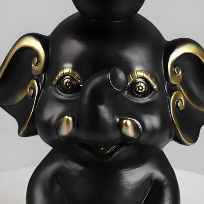 Black Elephant Side Table with Stone Top for Living Room Image - 11