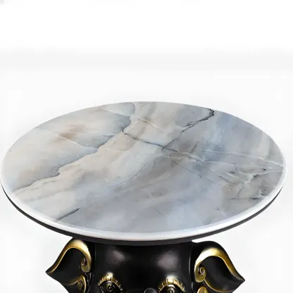 Black Elephant Side Table with Stone Top for Living Room Image - 12