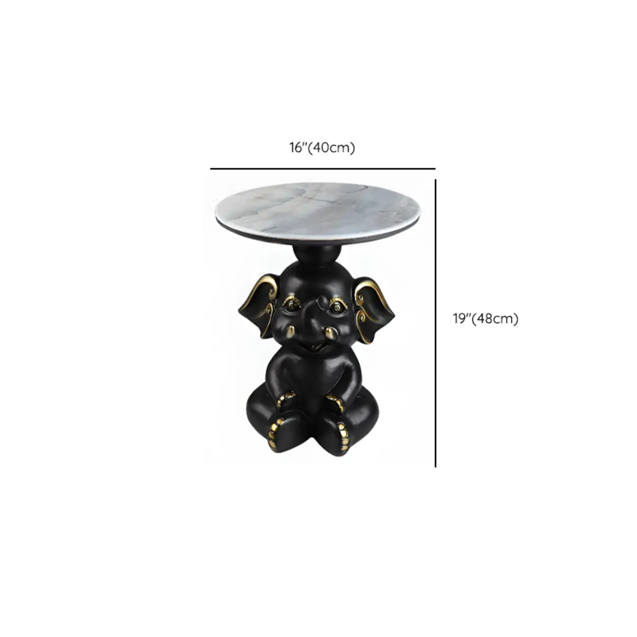Black Elephant Side Table with Stone Top for Living Room #size