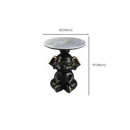 Black Elephant Side Table with Stone Top for Living Room #size