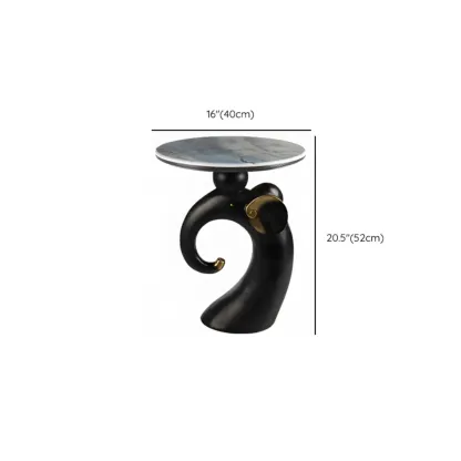 Black Elephant Side Table with Stone Top for Living Room Image - 14