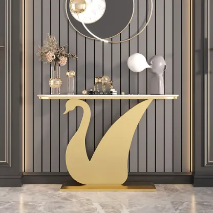 Glam Sintered Stone Top Console Table with Swan Base Image - 1