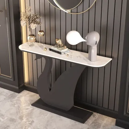Glam Sintered Stone Top Console Table with Swan Base Image - 2