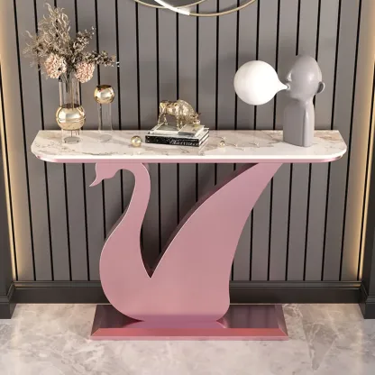 Glam Sintered Stone Top Console Table with Swan Base Image - 3