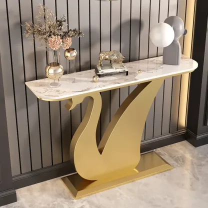 Glam Sintered Stone Top Console Table with Swan Base Image - 4