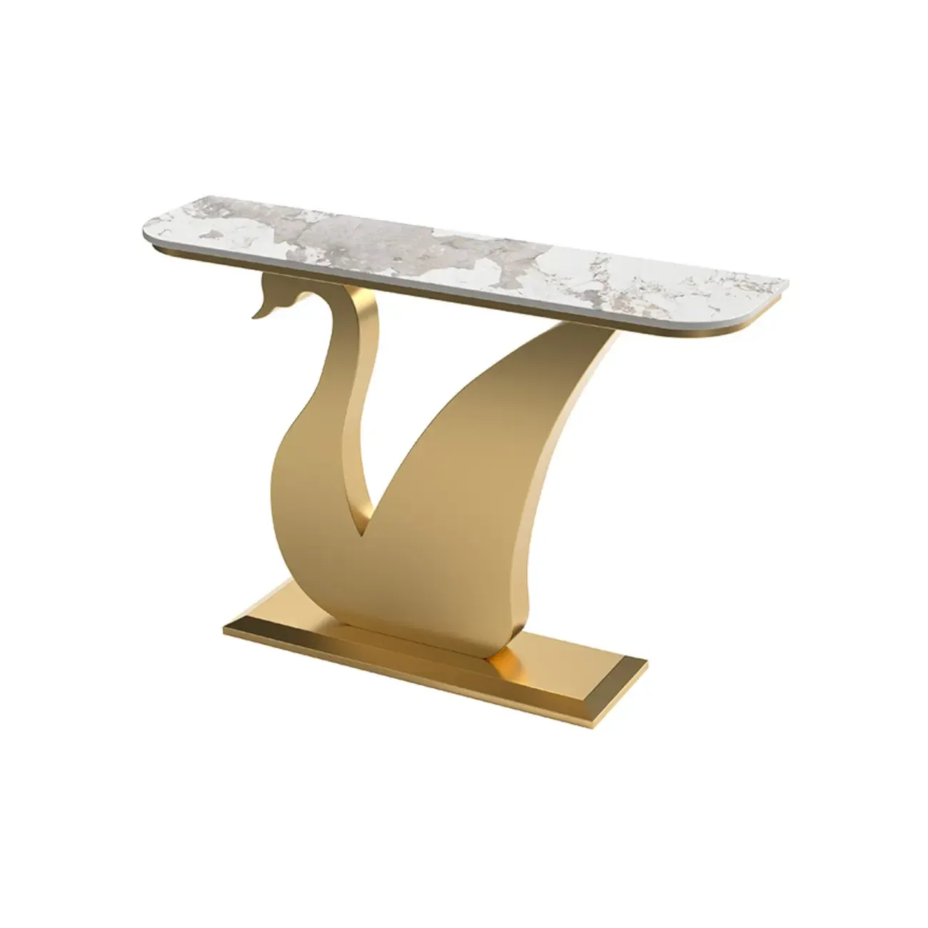 Glam Sintered Stone Top Console Table with Swan Base Image - 6