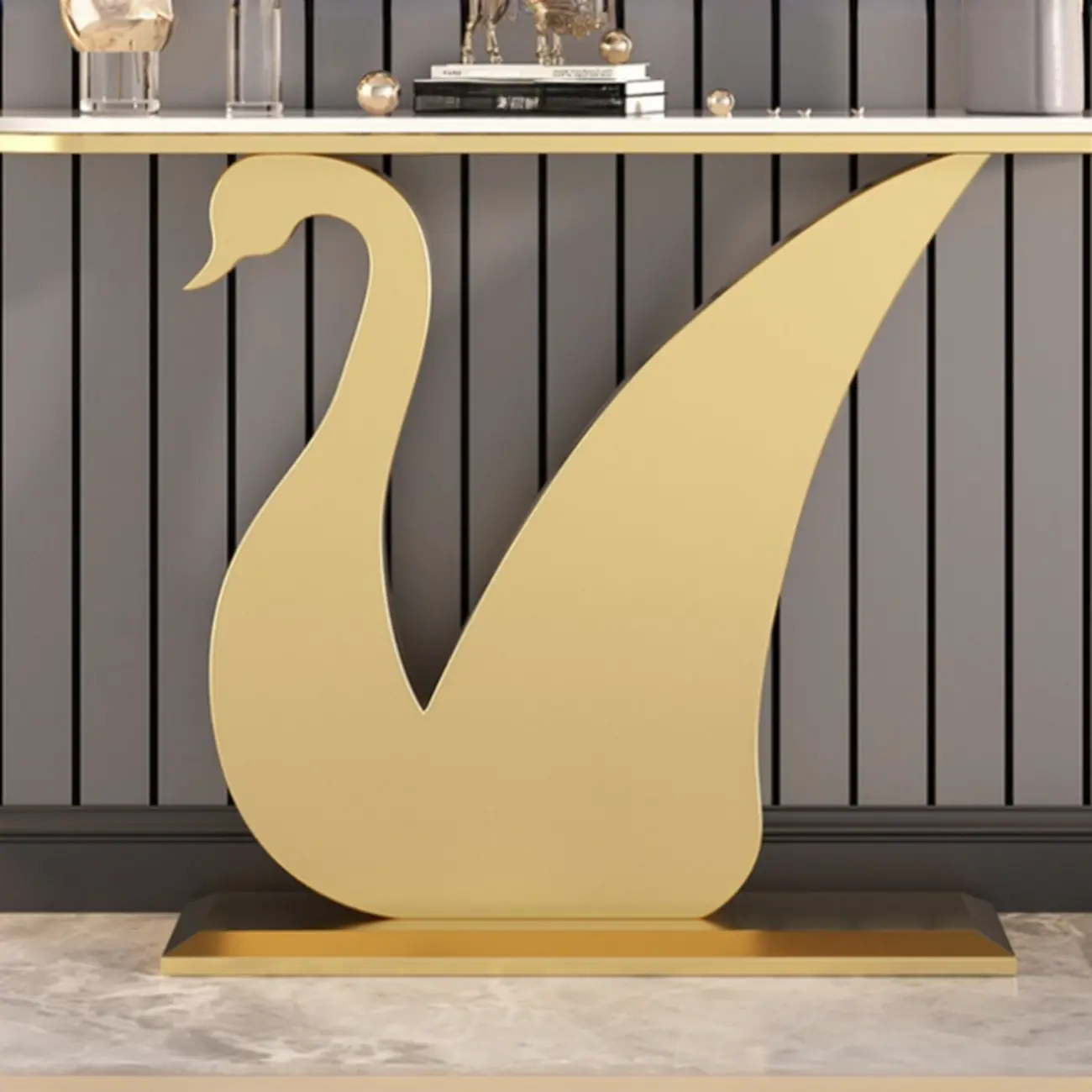 Glam Sintered Stone Top Console Table with Swan Base Image - 7 | homeyfad